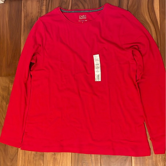 Red cotton Long sleeve crew neck top - Picture 1 of 2